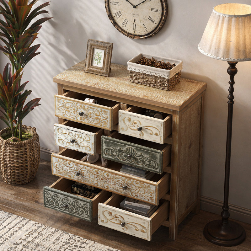 Commode d'appoint en bois avec 6 tiroirs pour chambre à coucher, salon
