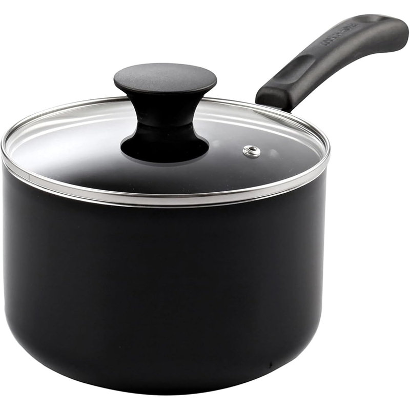 Cook N Home Nonstick Sauce Pan Set 1Qt and 2Qt, Multi-purpose Pots Set Saucepan Kitchenware with Glass Lid, Black, Aluminum