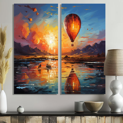 «Yellow Hot Air Ballon Impressionistic» - impressions d'art moderne rouge sur toile