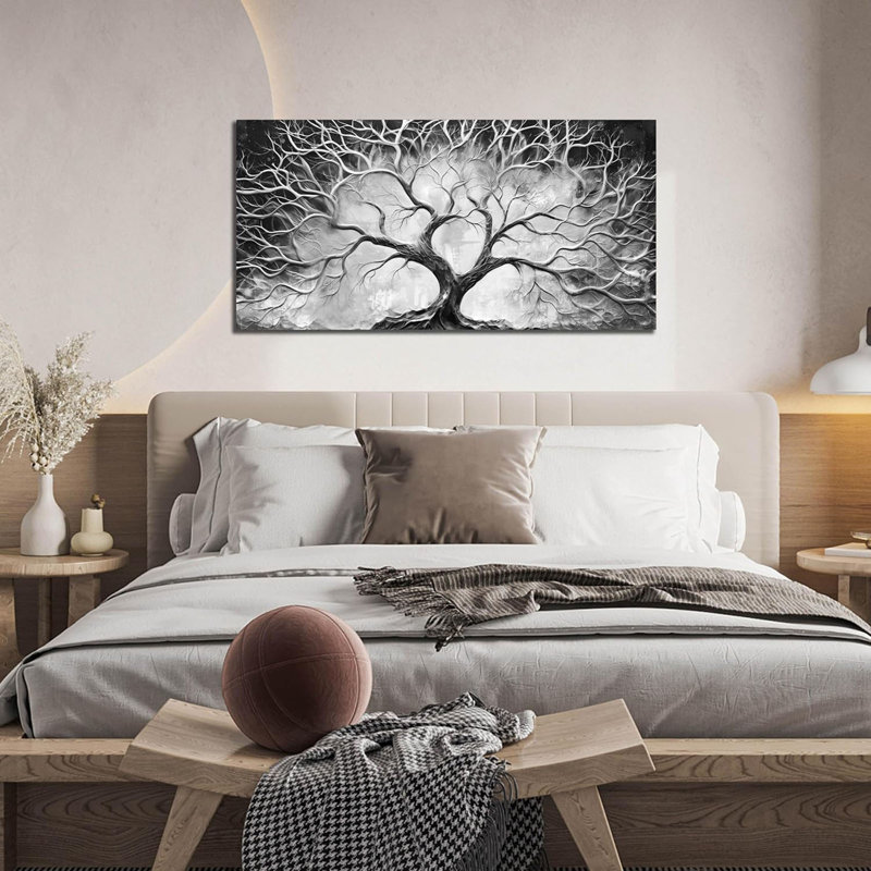 Décoration murale arbre pour salon - bureau de décoration murale noir et blanc - arbre de vie moderne, décoration murale pour chambre à coucher taille 20 po x 40 po