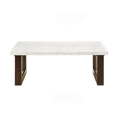 Table basse blanche avec plateau en marbre naturel et finition espresso