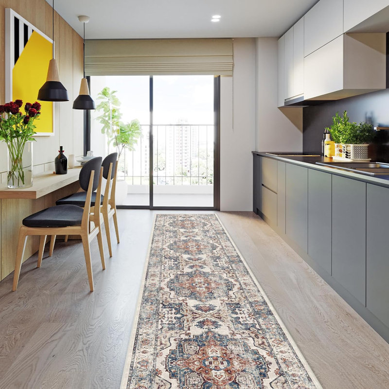 Wide Hallway Rug: Vintage Washable Soft for Living Room Bedroom Water Resistant Carpet with Non-Slip Backing for Entry Kitchen Dining Room Thin Bathroom Floor Mat(Brick)