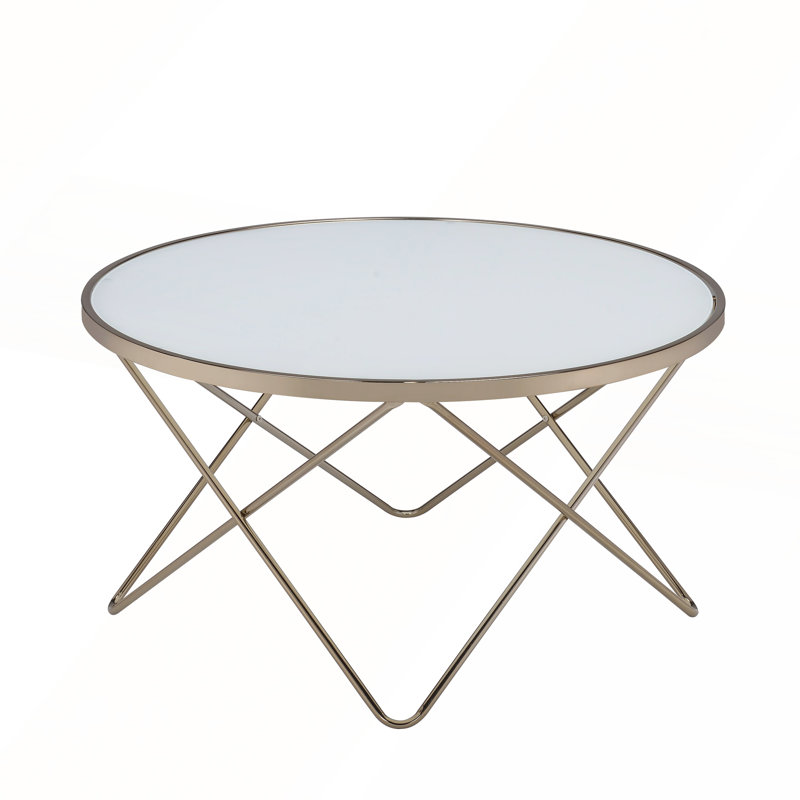 Table basse Mid-Century moderne avec cadre au fini champagne et plateau en verre, Clair