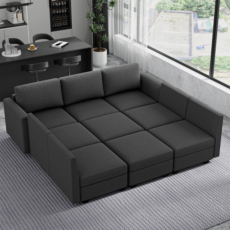 Canapé modulaire modulaire à 5 places avec 2 repose-pieds, canapé convertible en U avec rangement, canapé modulaire confortable pour chambre à coucher, salon, bureau, canapé modulaire en U moderne