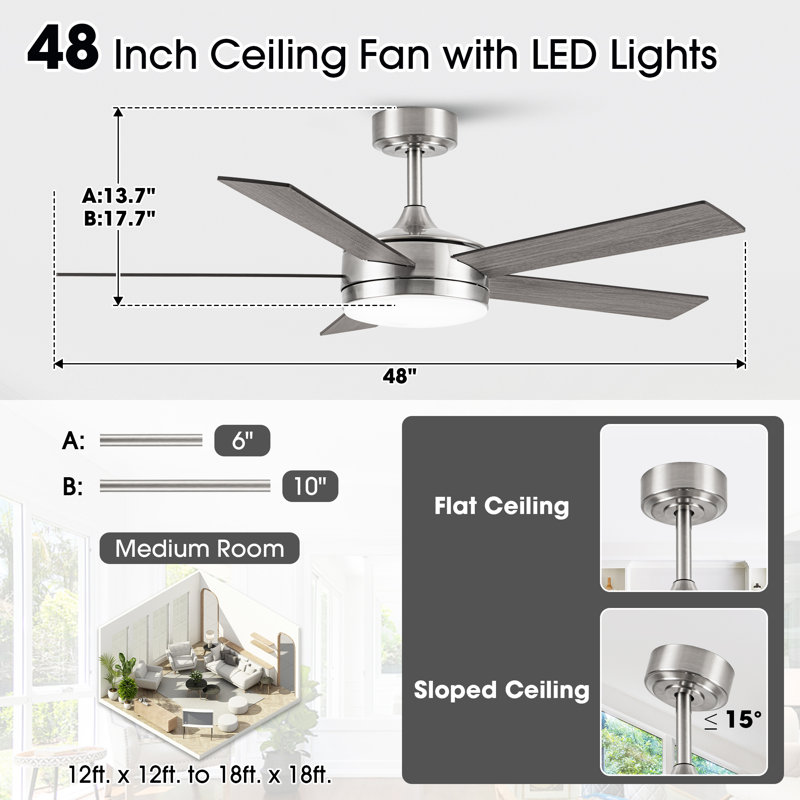Vaczon 48" Modern Smart Dimmable Ceiling Fan with 3CCT LED Lights, 6-Speed Reversible DC Motor, Timer, Remote and App Control