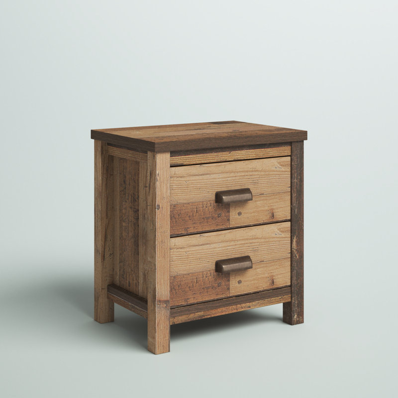 Vintage Oak 2-Drawer Rustic Nightstand