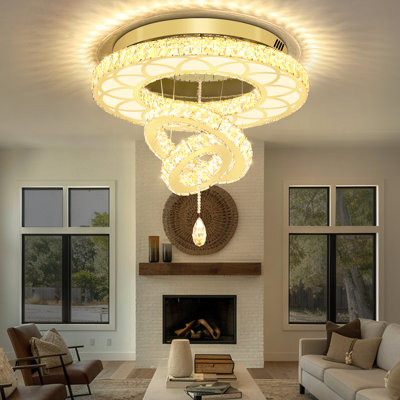 Dia 24" Crystal Chandelier Crystal Gold Ceiling Light Fixtures Led Flush Mount Ceiling Light For Living Room Bedrooms Dining Room Dimmable 2700K 4500K 6000K