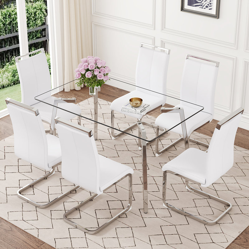 Ensemble de table de salle à manger 51 po en verre, avec plateau en verre trempé transparent, idéal pour les petits espaces