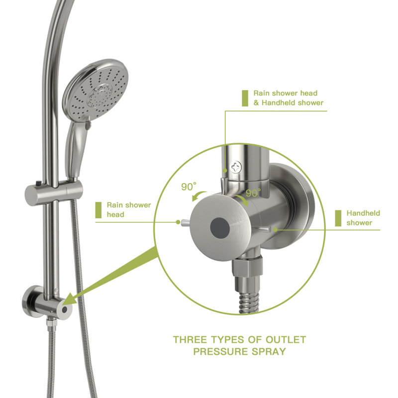 Pomme de douche double 5 po avec barre coulissante réglable, Nickel brossé