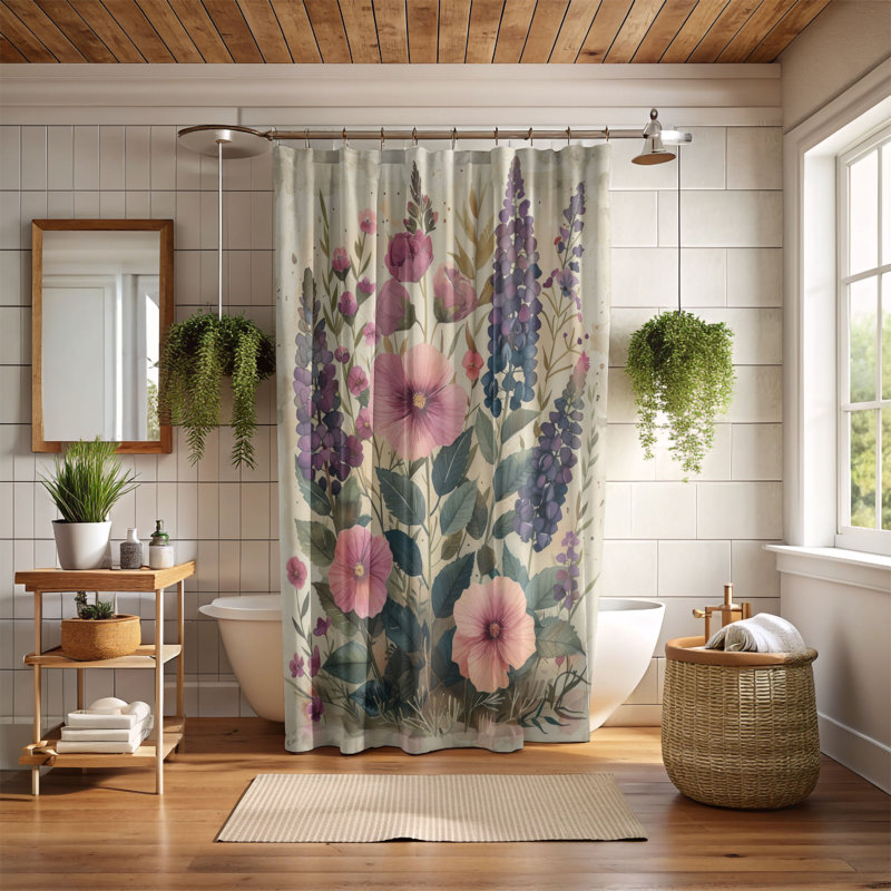 Rideau de douche 1 pièce Rustic Petals, H 74 po x l 71 po