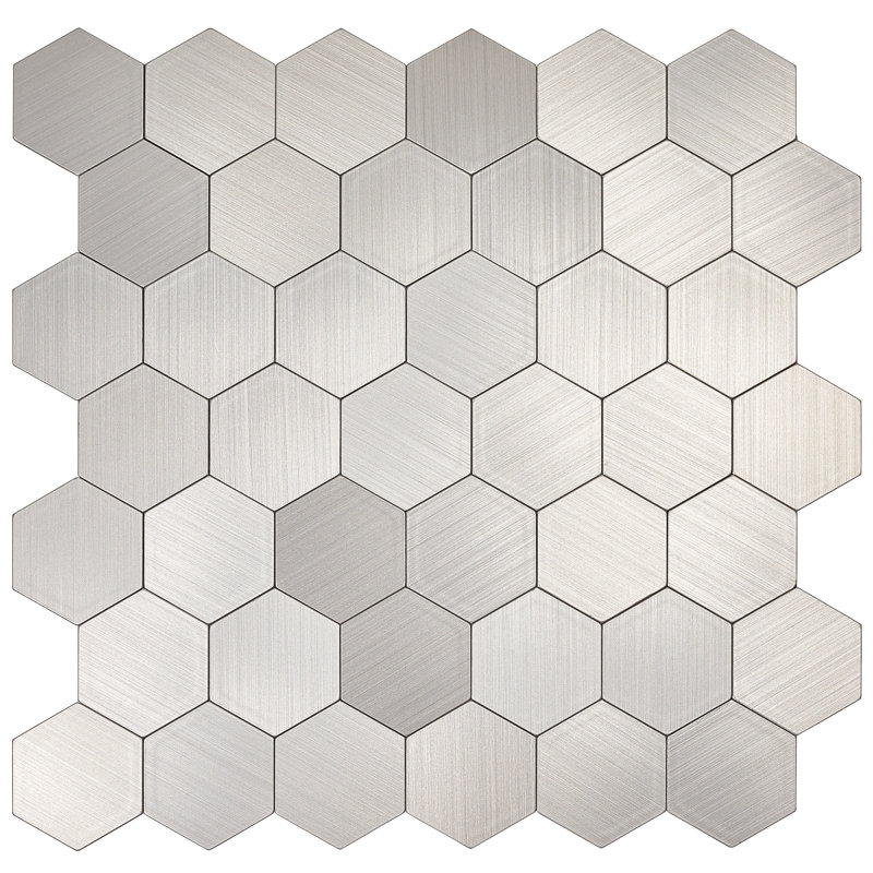 Carreau de mosaïque auto-adhésif en métal 11,3 po x 11,5 po, Argent