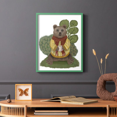 Reproduction encadrée d'ours chocolat chaud - bois massif