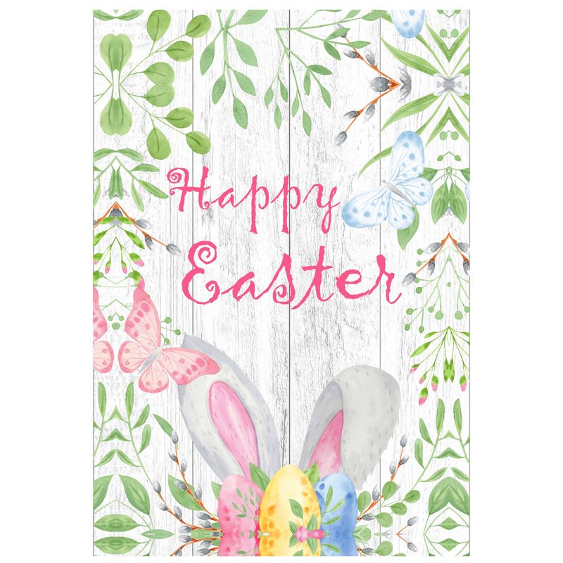 Drapeau de jardin Joyeuses Pâques avec oreilles de lapin 12,5 po x 18 po