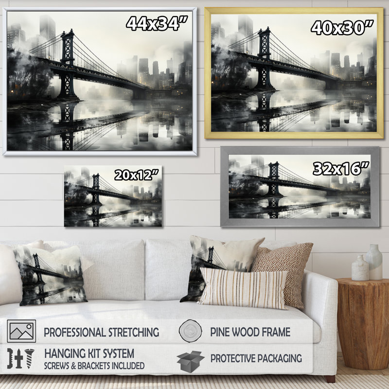 «Gray Bridge Urban Connection Charcoal I», reproduction d'art sur toile, Toile tendue, H 12 po x l 20 po x P 1 po