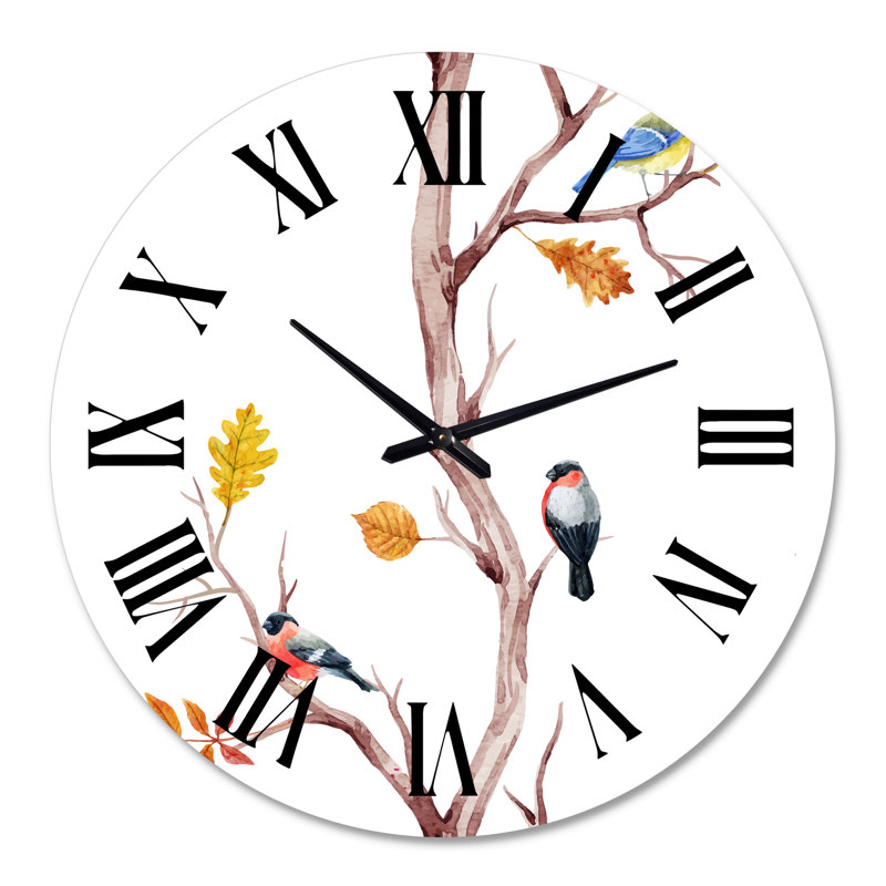 Petits oiseaux sur les branches d'un arbre IV - Horloge murale traditionnelle, Grand
