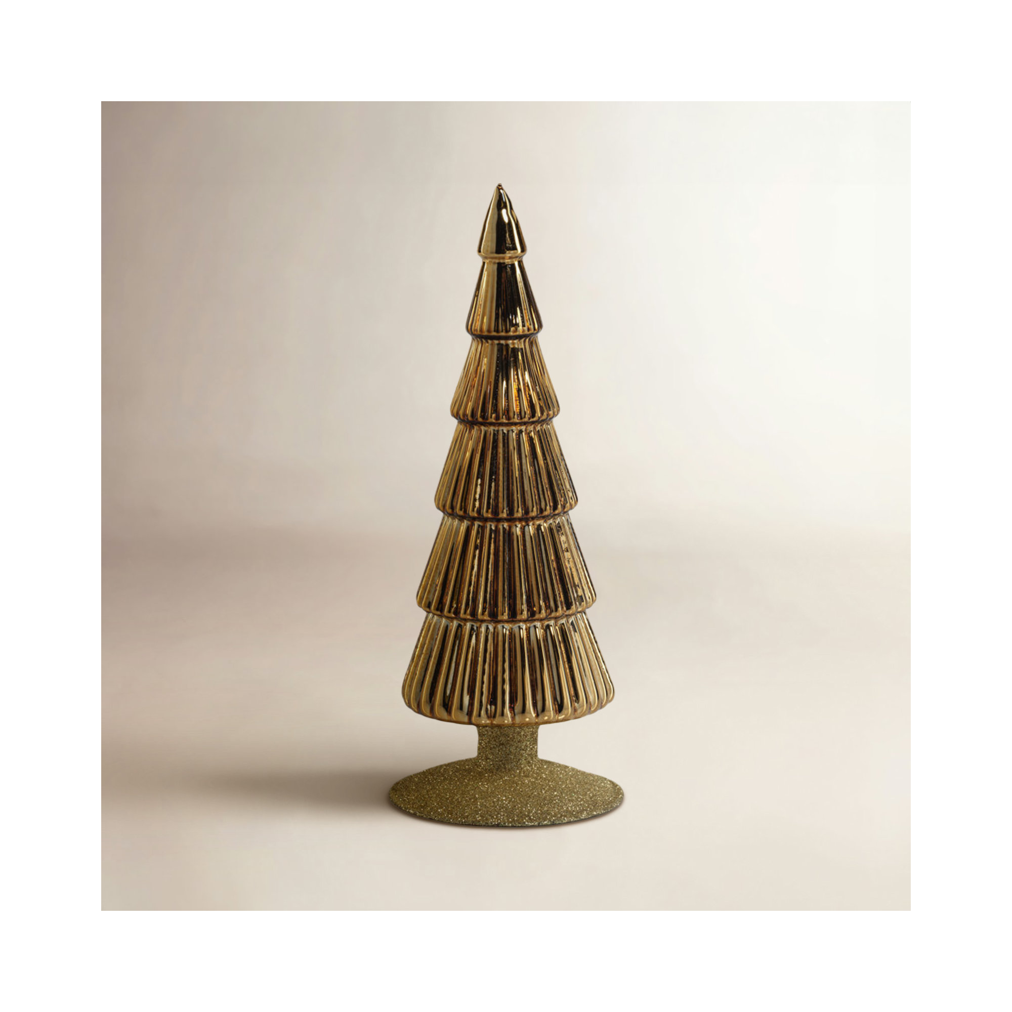 Dembe Classic Red Glass Tree on Gold Glitter Base, Set of 2, Gold, 9.5" H x 3.5" W x 3.5" D