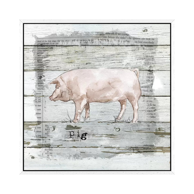 Farmhouse Collage Pig by Carol Robinson - Print on Canvas, 93.98 cm H x 93.98 cm W, White Framed