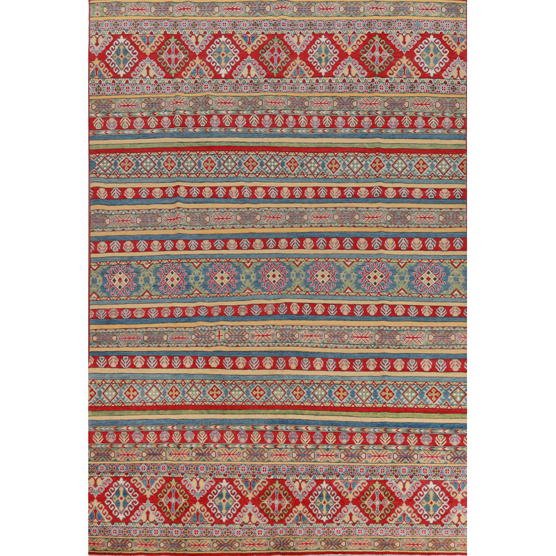 Tapis oriental en laine rayé Kazak