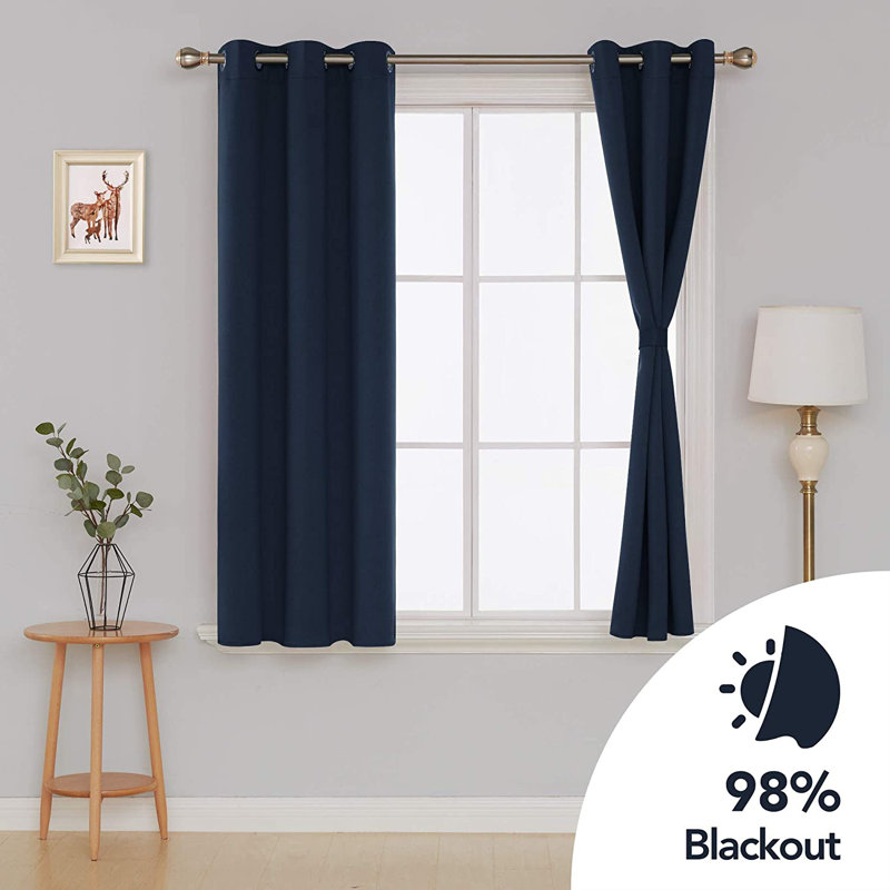 Bix Solid Blackout Thermal Grommet Curtain Panels, 38" W x 63" L, Navy Blue