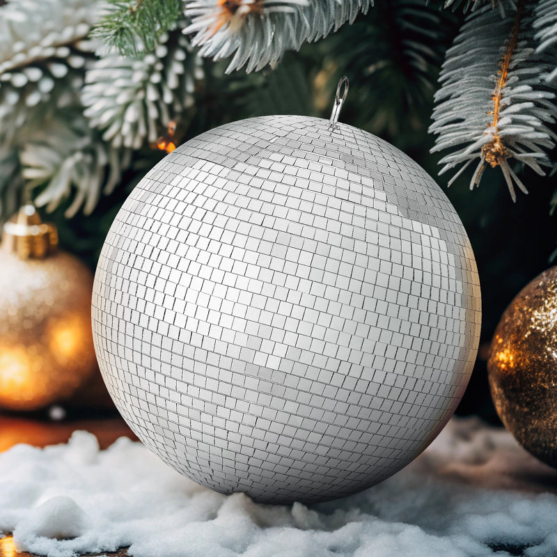 Grande boule disco en argent avec anneau suspendu, 16"