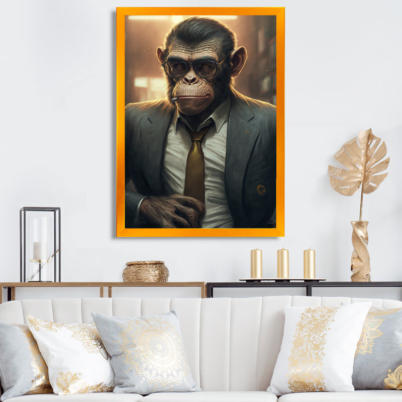 «Mafia Monkey», impression sur toile, Impression dorée sur toile encadrée, H 32 po x l 24 po x P 1 po