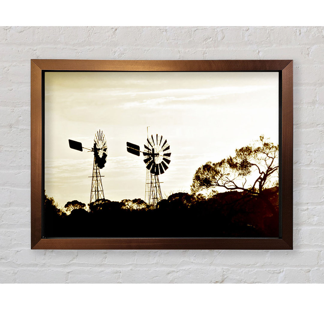 Windmühlen Sepia Gerahmter Druck Wandkunst