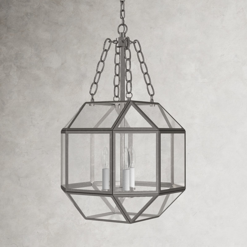 Reid Brushed Nickel 3-Light Geometric Glass Pendant