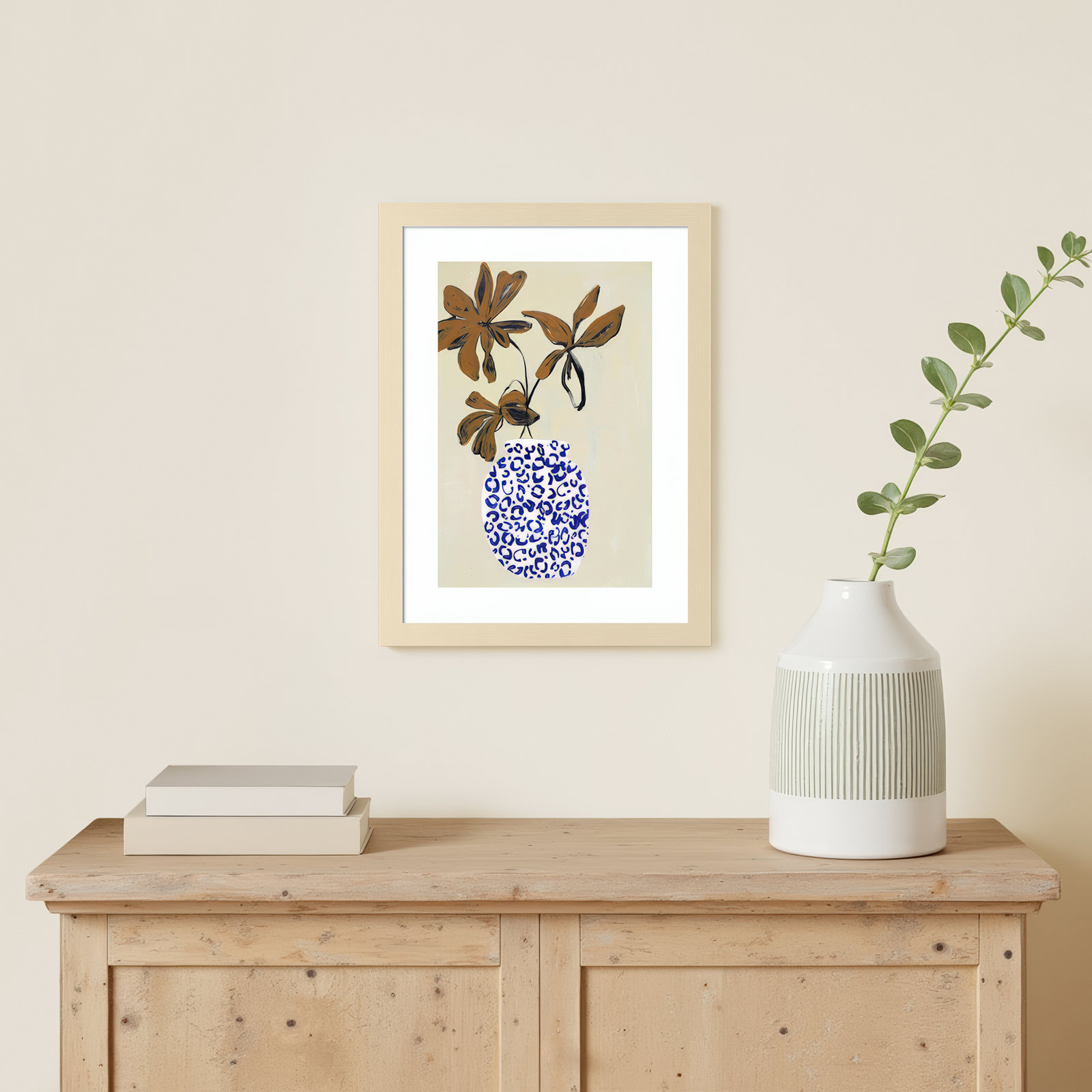 Blue and Brown Floral Ambience Photo Print, 17" H x 13" W x 1" D, Brown