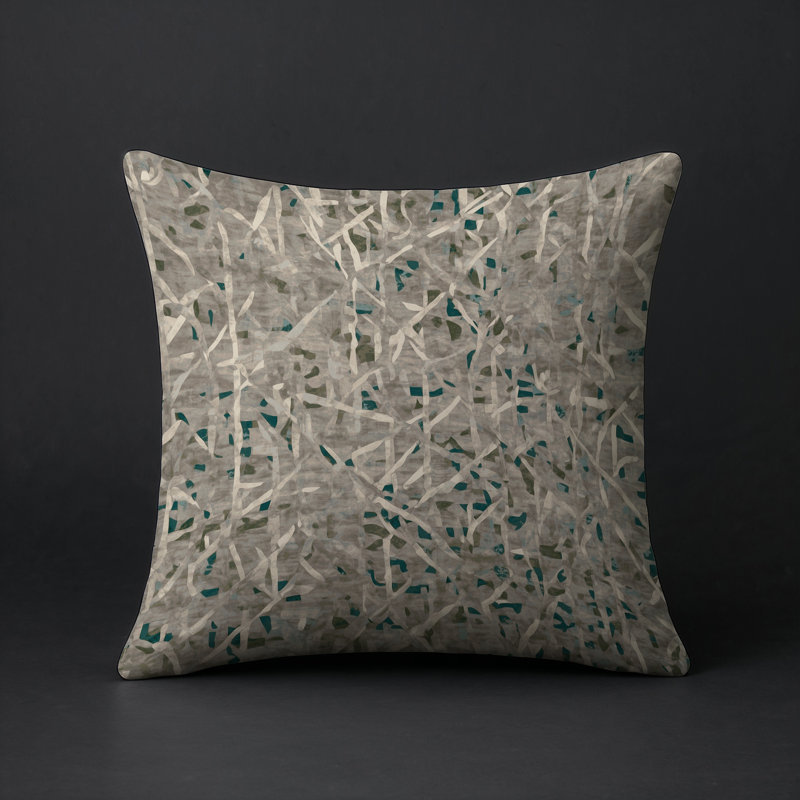 Coussin décoratif intérieur et extérieur Modern, Vert / ivoire / gris abstrait, Carré 18 po