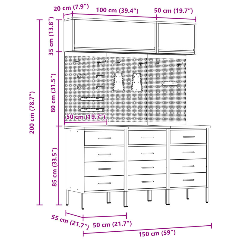 Work Cabinet Set with Drawer with Storage, Red