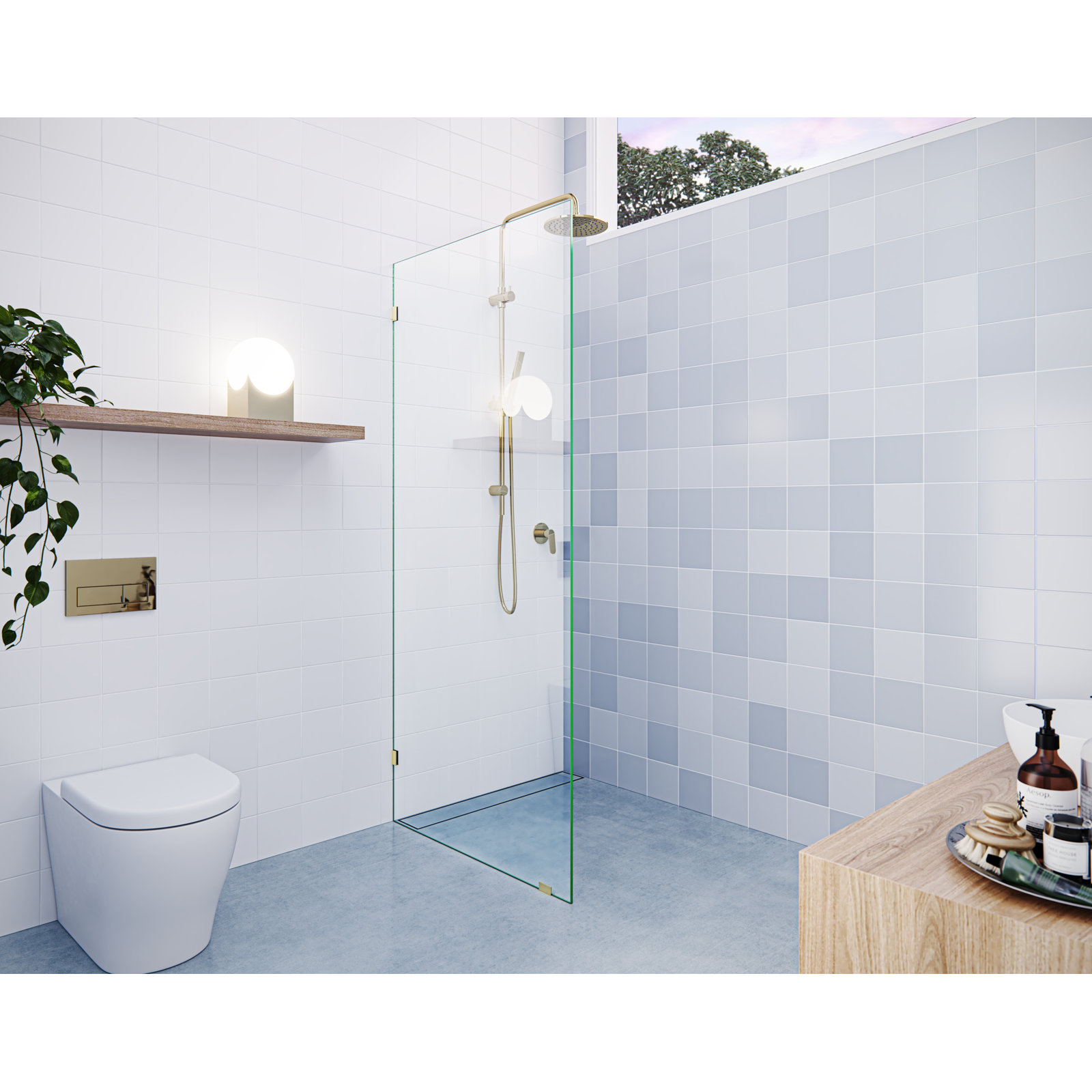 Vela 33" Frameless Fixed Shower Panel, Polished Brass