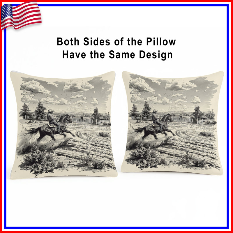 Coussin Cowboy, coussins double face Western, 26 po x 26 po