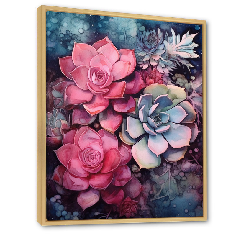 " Pink Teal Succulent Resilience ", Natural Floater Framed, 44" H x 34" W x 1.5" D