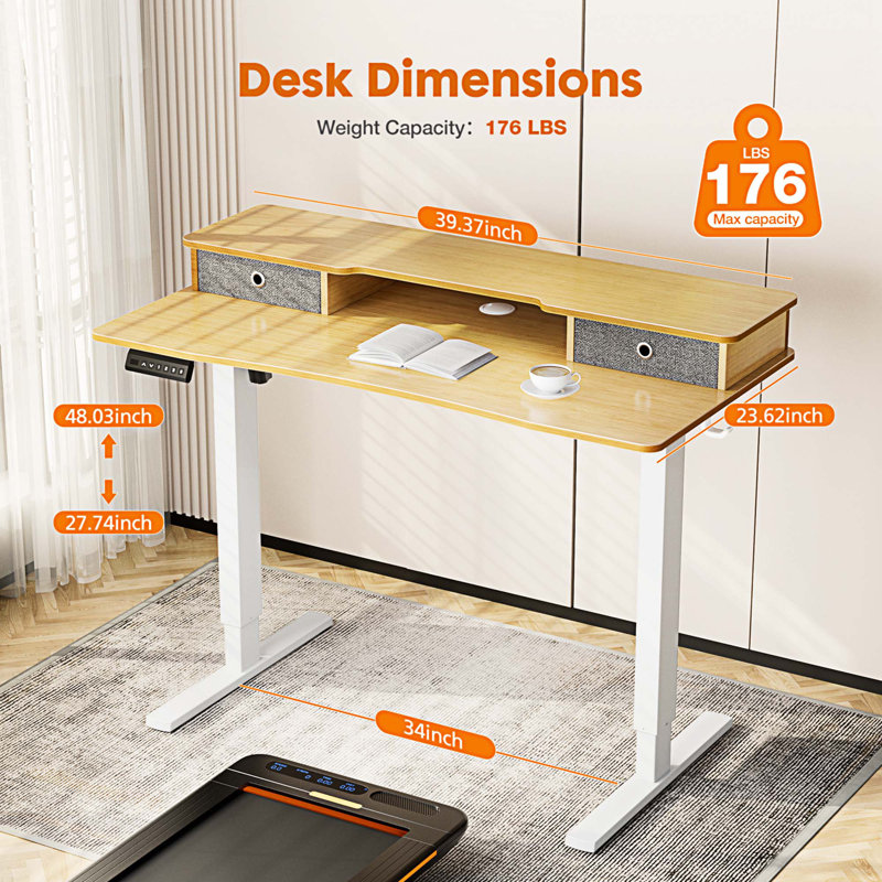 Bureau debout à hauteur ajustable Marzena, H 52 po x l 40 po x P 23 po, Naturel/noir