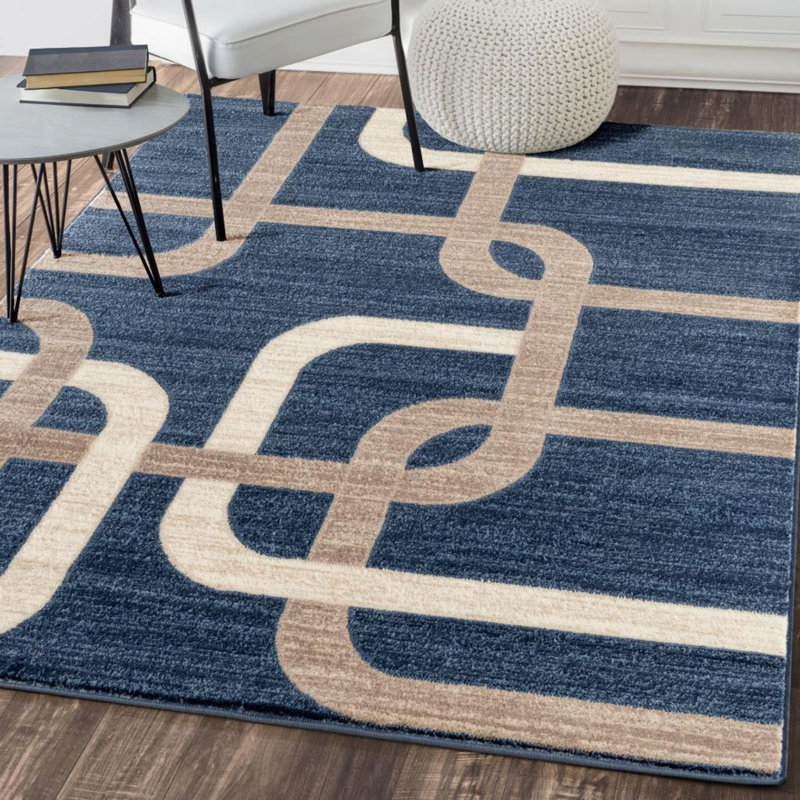 Tapis bleu à motif abstrait Daijon, Rectangle 8 pi x 11 pi