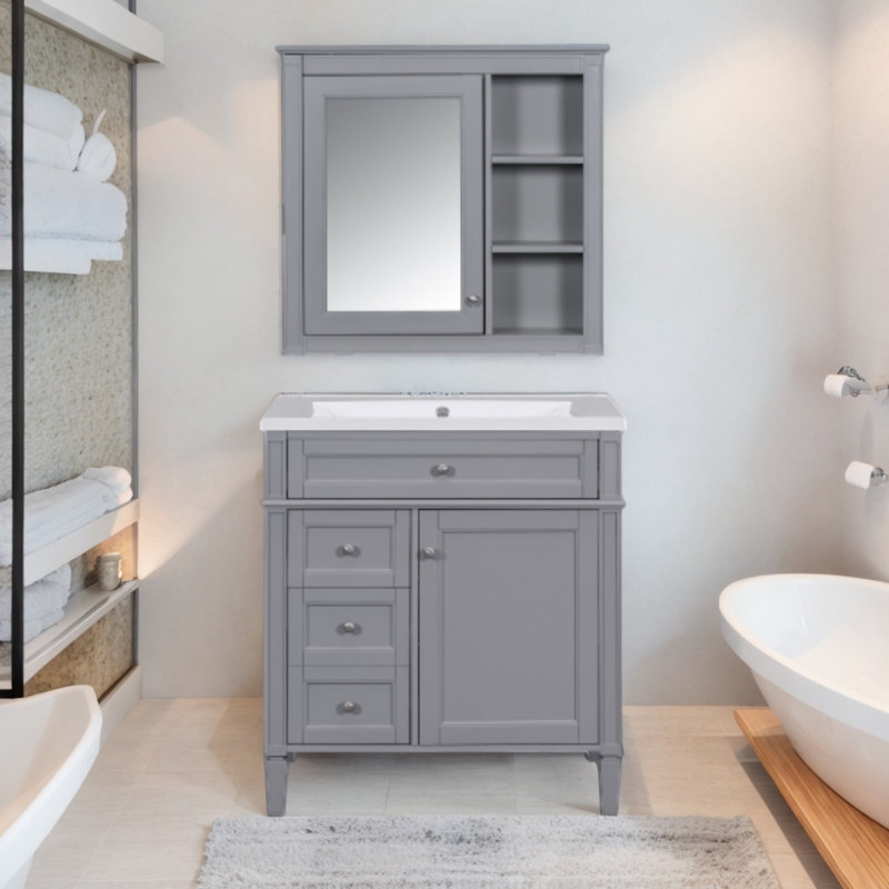 Ensemble de meuble-lavabo simple avec plateau Desmir, Gris