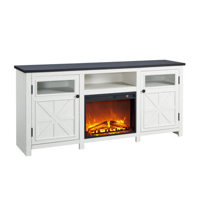 Rymann Farmhouse Fireplace TV Stand with Timer, Wood TV Console for TVs up to 78" with 23" Electric Fireplace Included