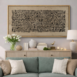 «Geomet Line», art abstrait Wabi Sabi brun et noir, images murales neutres de style Mid-Century, impression sur toile encadrée