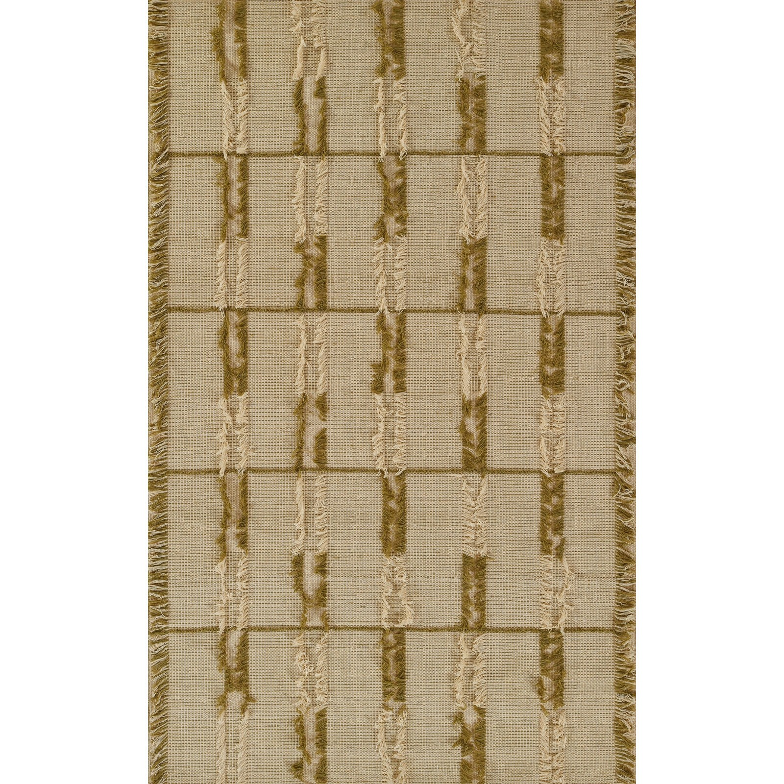 Ganya Green Hand-Woven Striped Wool Rug, Rectangle 8' x 10'