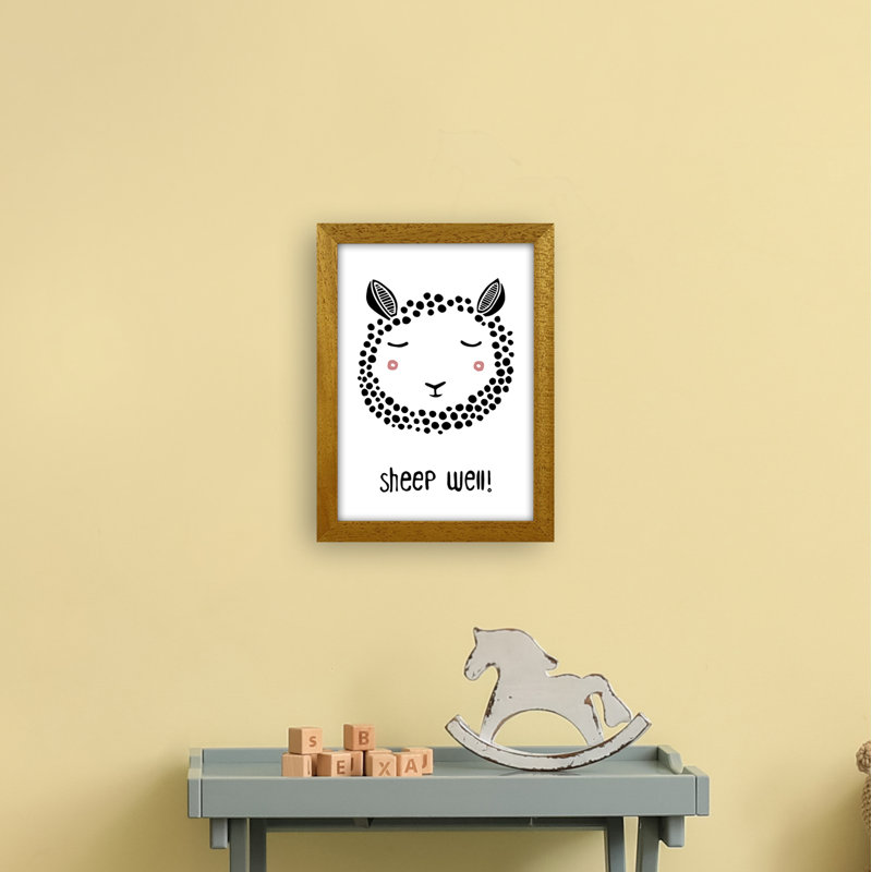 Sheep by Miniofmine - Print, 34cm H x 25cm W x 3cm D, Brown Framed