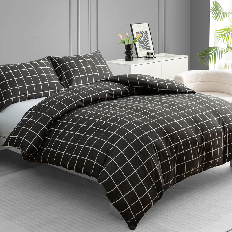 Microfiber Geometric Duvet Cover Set, Single (135cm x 200cm), Charcoal & White