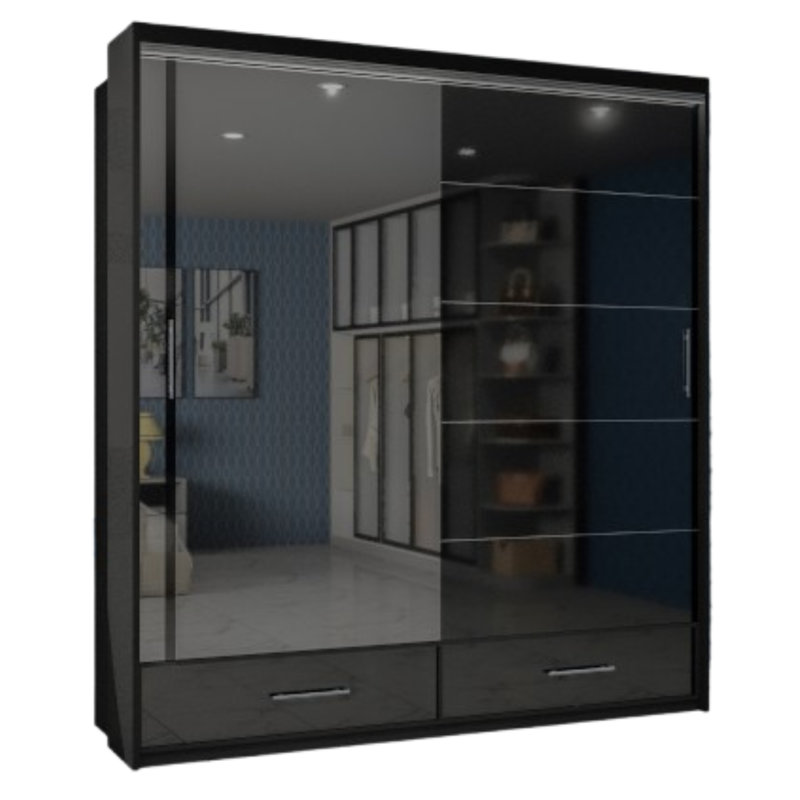 Desilets 2 Door Manufactured Wood Wardrobe, 220 cm H x 66 cm W x 150 cm D, Black