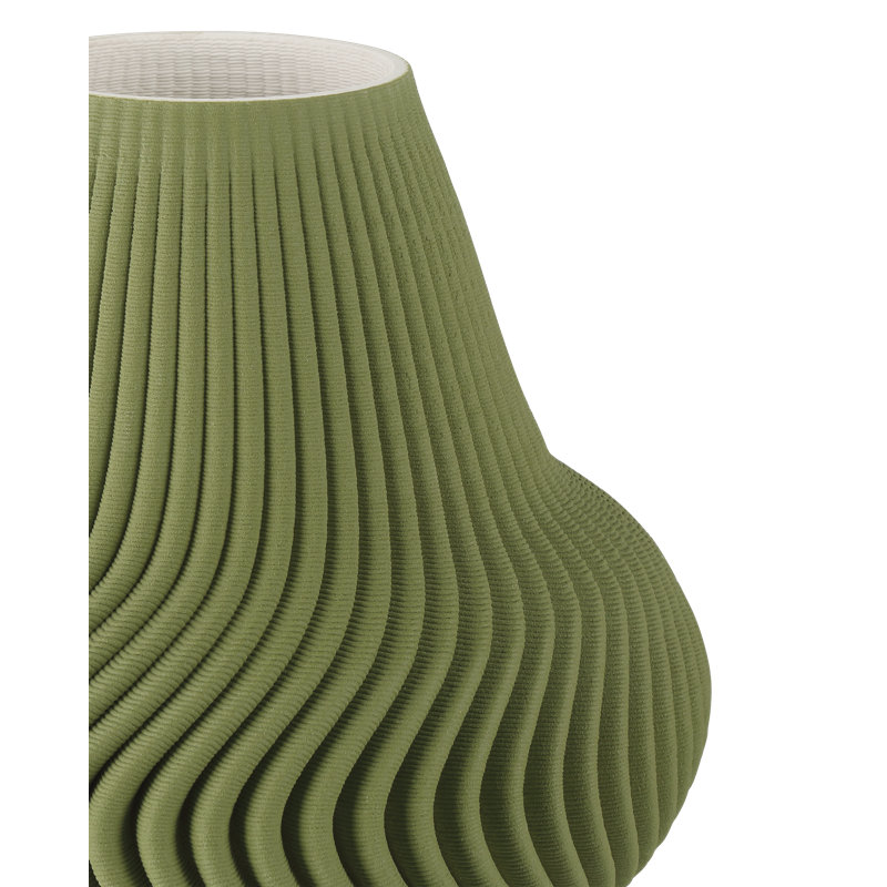 Green Plisse Vase, 10" H x 6.25'' W x 6.25'' D
