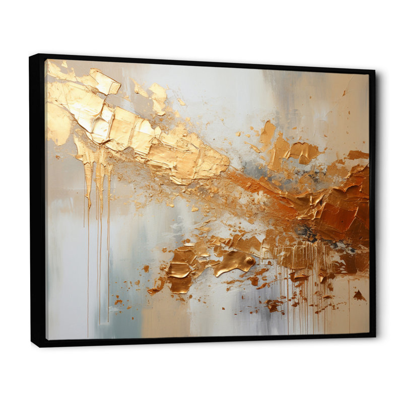 Golden Gleam II - Abstract Collages, art mural, H 30 po x l 40 po, Reproduction avec cadre flottant, Noir