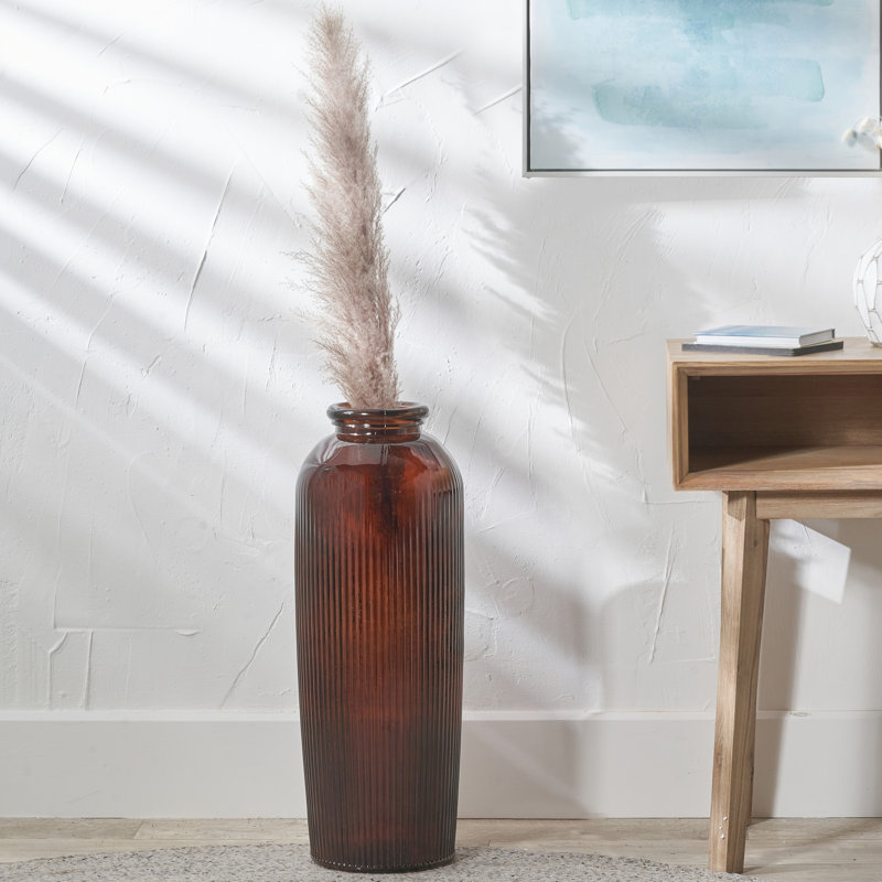 Recycled Glass Ribbed Vase Tall, Brown