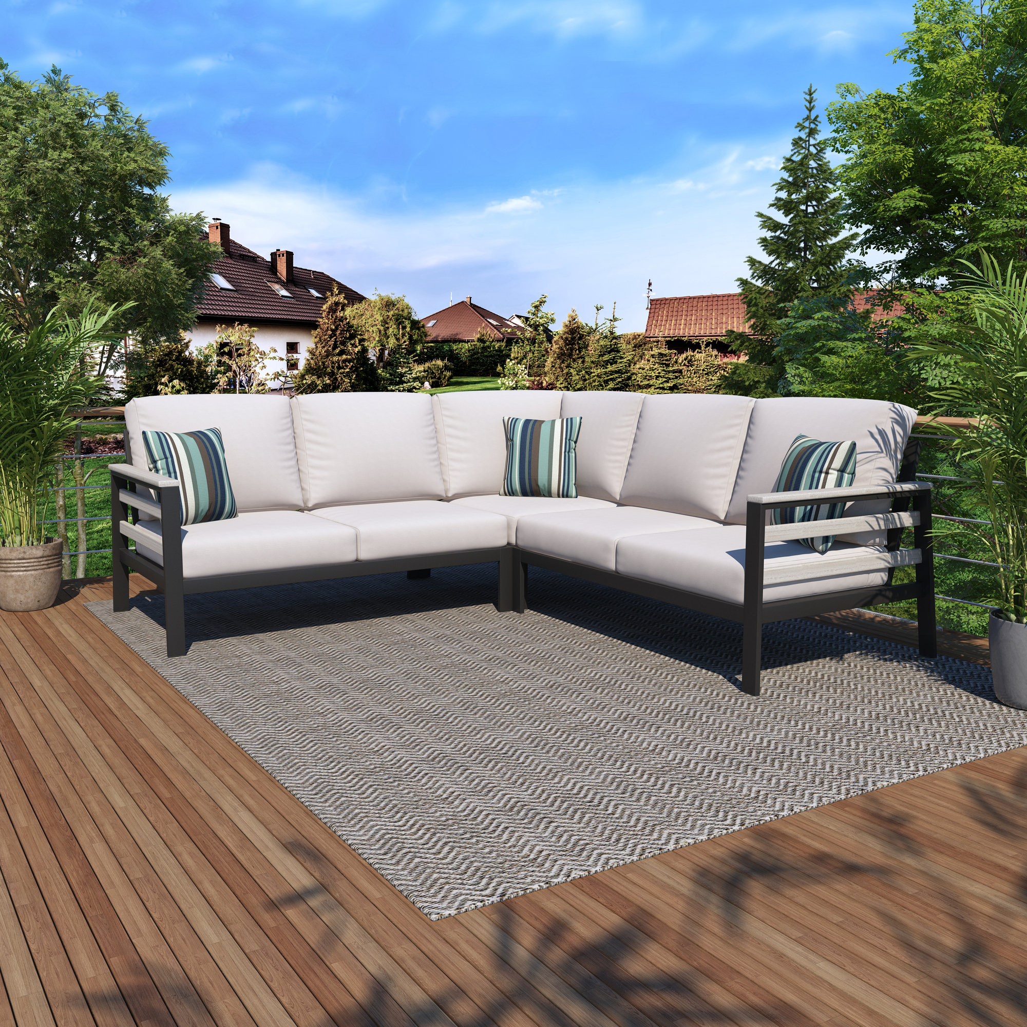 Townsend Outdoor 5 Person Sectional Seating Group With Sunbrella Cushions, White