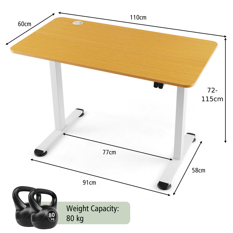 Susitna Adjustable Height Standing Desk, White, Brown