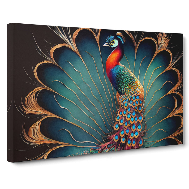 Peacock Art - Wrapped Canvas Print, 35cm H x 50cm W x 3cm D