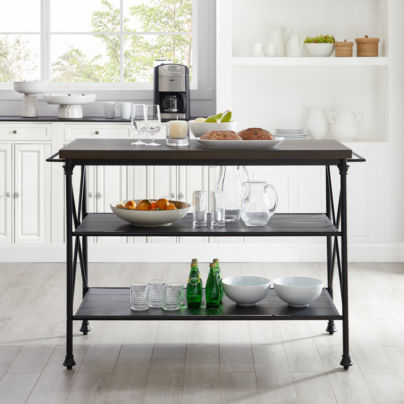Heymann 53.25'' Wide Kitchen Island, Faux Wood/Matte Black