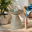 Table de bout d'extérieur, tabouret de jardin souche d'arbre